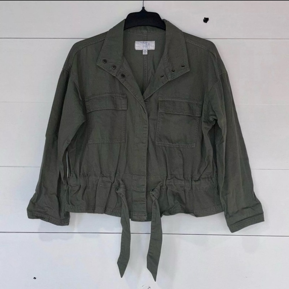 NWOT Time & Tru Olive Green Utility Tie Waist Jacket Medium